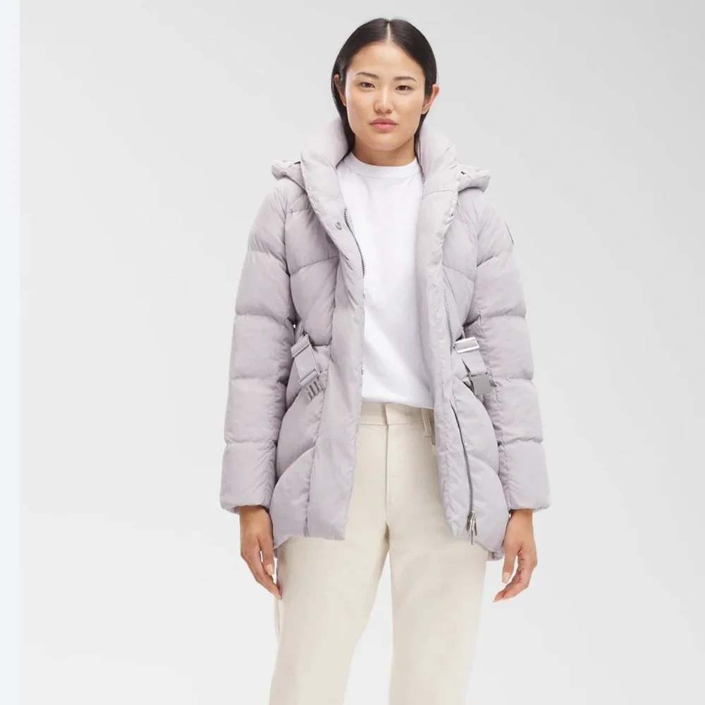 Canada Goose Moonstone Gray Hooded Belted Puffer Jacket - Picture 3 of 7